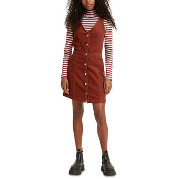 Levis Imogen Brown Corduroy Dress Womens XS Sleeveless Casual Retro 70s Mini - Picture 1 of 9